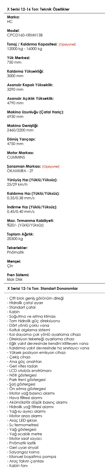 X Serisi 12-16 Ton