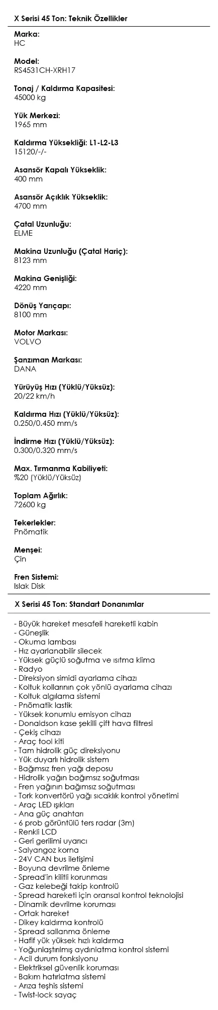 X Serisi 45 Ton