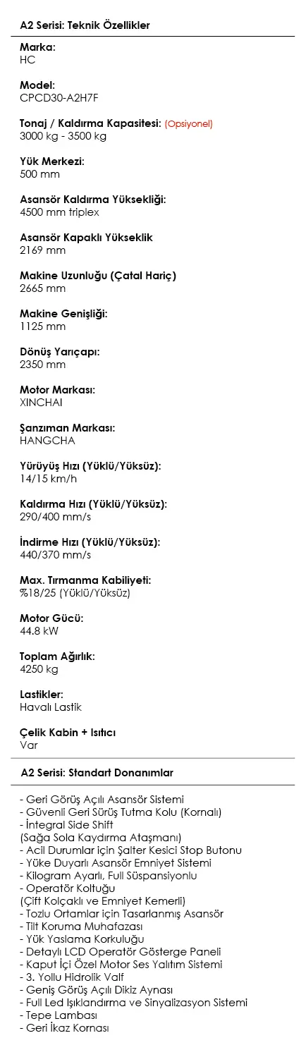 A2 Serisi Dizel Forklift