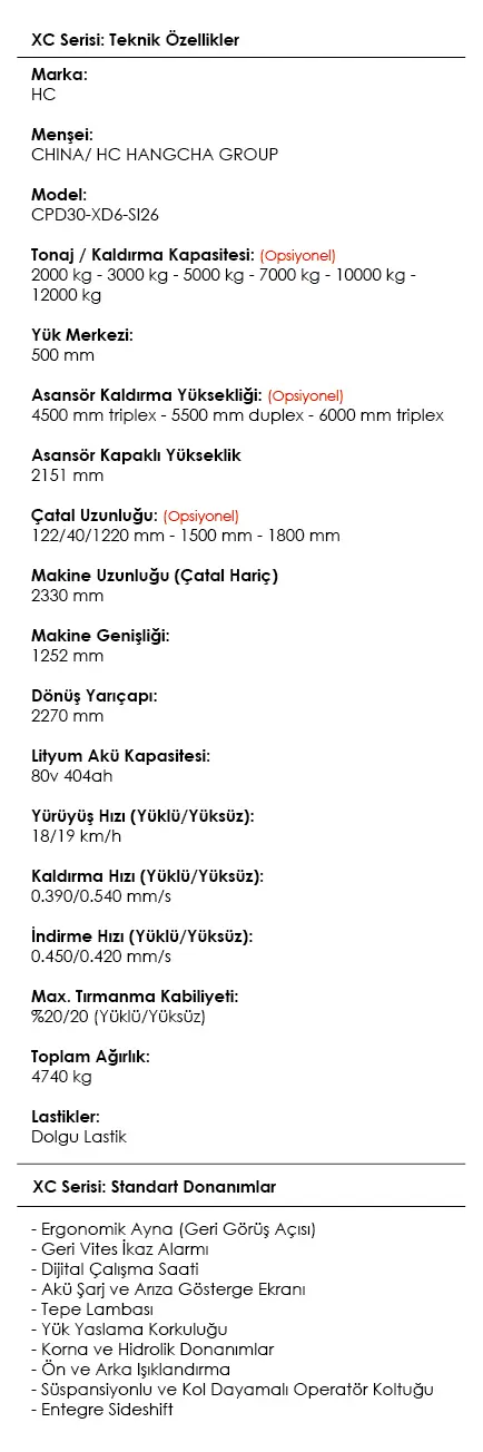 XC Serisi Lityum Akülü Forklift